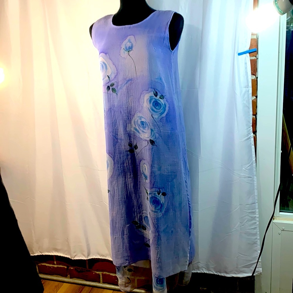 Gado Gado sleeveless maxi dress Watercolor Blue Layers Flyaway Small fairycore